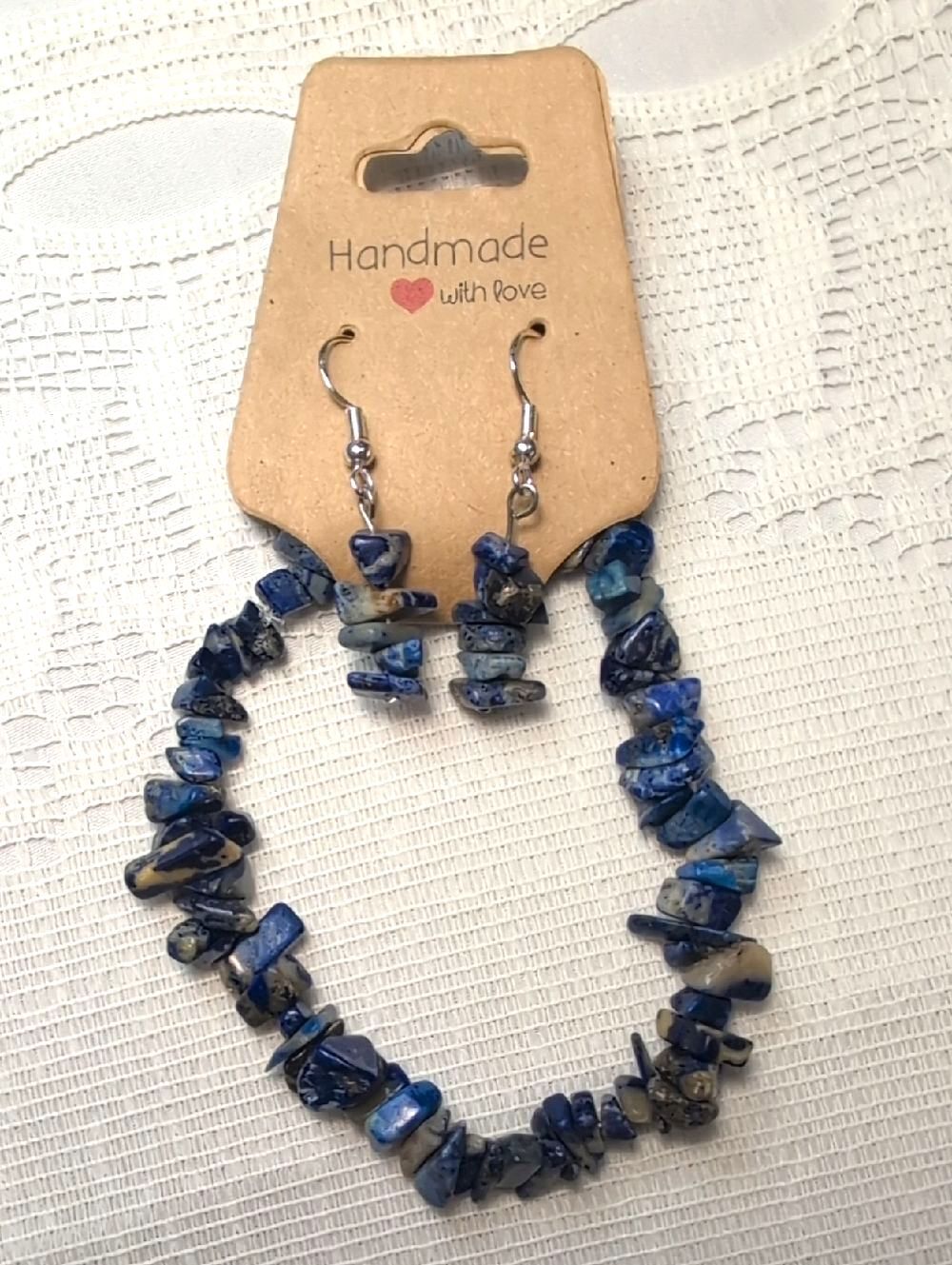 Alaskan Handmade Lapis Lazuli Chip Bracelet & Earring Jewelry Set
